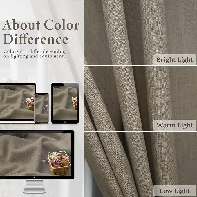 Pitalk Taupe Linen Curtains 72 Inch Length - Image 3