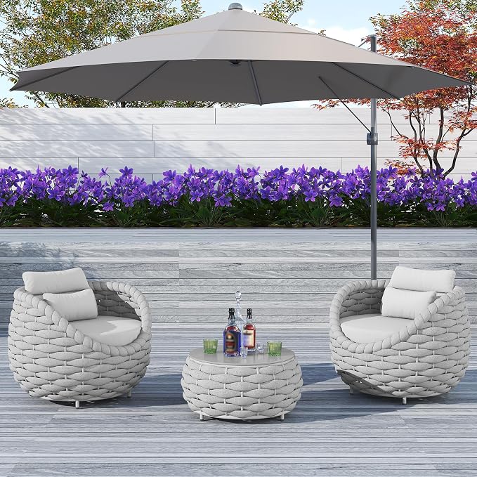 TWT 3 Pieces Aluminum Patio Furniture Set, Hand Woven Textilene Rope Outdoor - Image 4