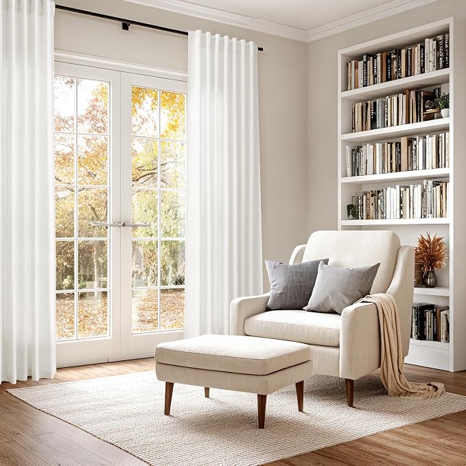Nanspring Beige White Linen Curtains 96 Inches Long - Image 6