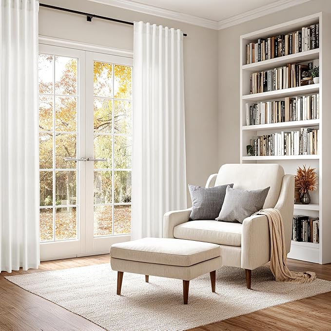 Beige White Linen Curtains for Living Room Extra Long 110 Inches Long Back Tab - Image 6