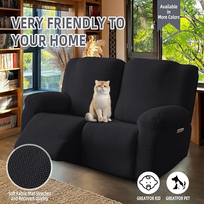 Genina Recliner Loveseat Covers, Stretch Reclining Sofa Covers, 2 Seater Couch - Image 3