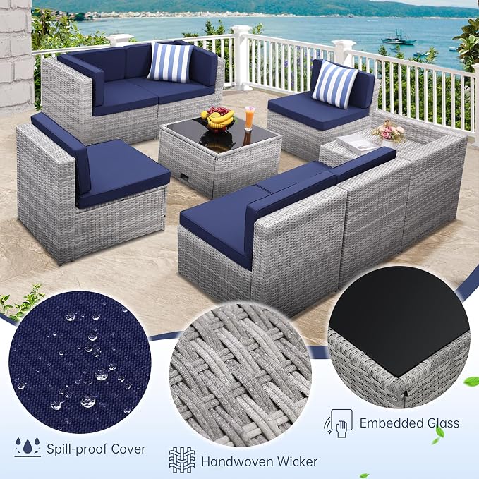 KROFEM 8-Piece Patio Furniture Set, Outdoor Wicker Rattan Sectional - Image 5