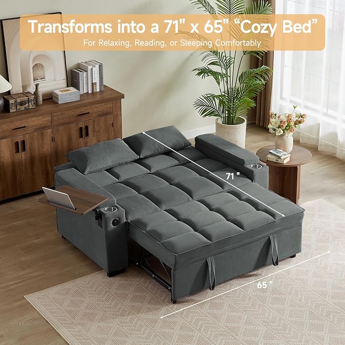 Auvsoce 65" Sleeper Sofa Bed Loveseat, Convertible Couch - Image 4