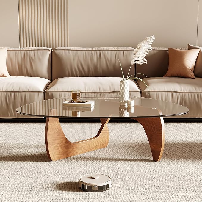 Honyee Morden Coffee Table, 42.5" x 28.5" x 16.1" Triangle Tempered Glass Top - Image 3