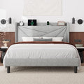 Feonase Queen Bed Frame with Charging Station, Linen Upholstered Platform by FEONASE