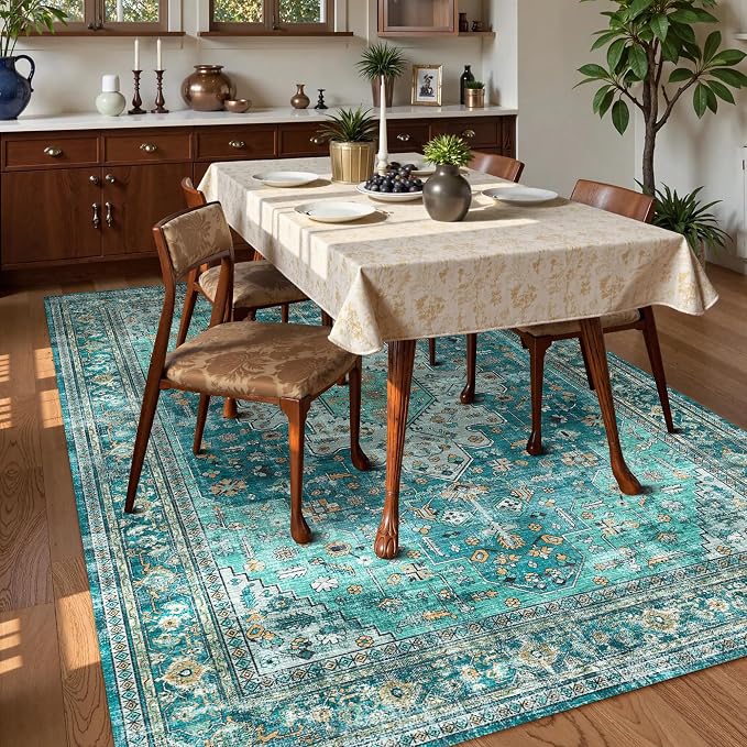 Washable Area Rug 8' x 10' Vintage Traditional Persian Mat - Image 3