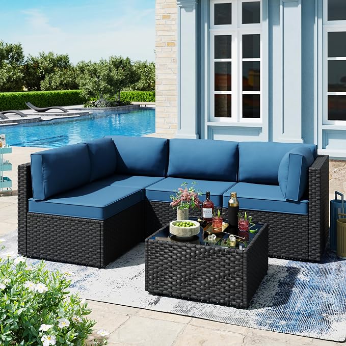 SUNLEI 5pcs Patio Furniture Sets Conversation Set, Low Back All-Weather Rattan - Image 6