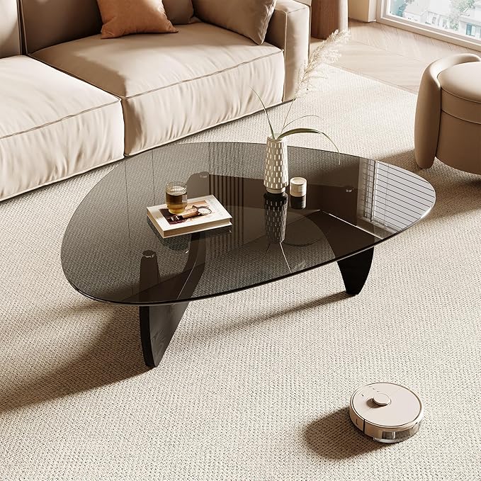Honyee Morden Coffee Table, 42.5" x 28.5" x 16.1" Triangle Tempered Glass Top by Honyee