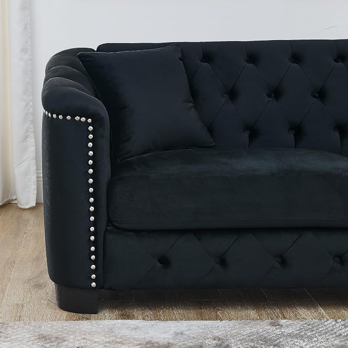 77" Modern Velvet Chesterfield Sofa - Image 6