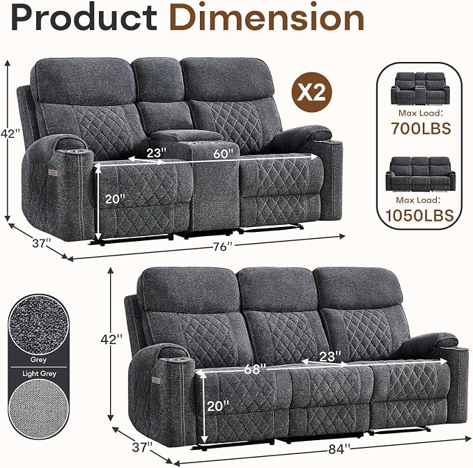 HAOMARKETS 3-Piece Power Recliner Sofa Set - Image 2