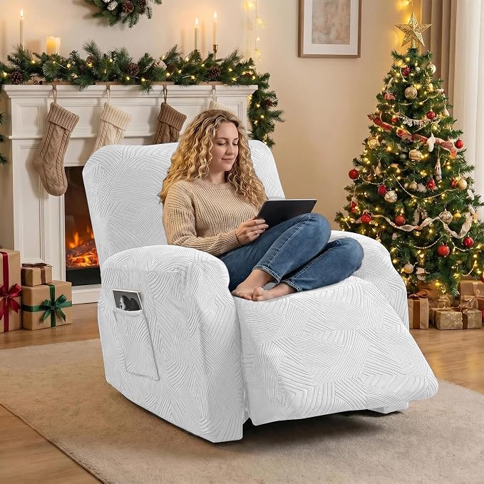 Recliner Chair Covers, 4-Piece Stretch Geometric Strokes Jacquard Reclining - Image 5