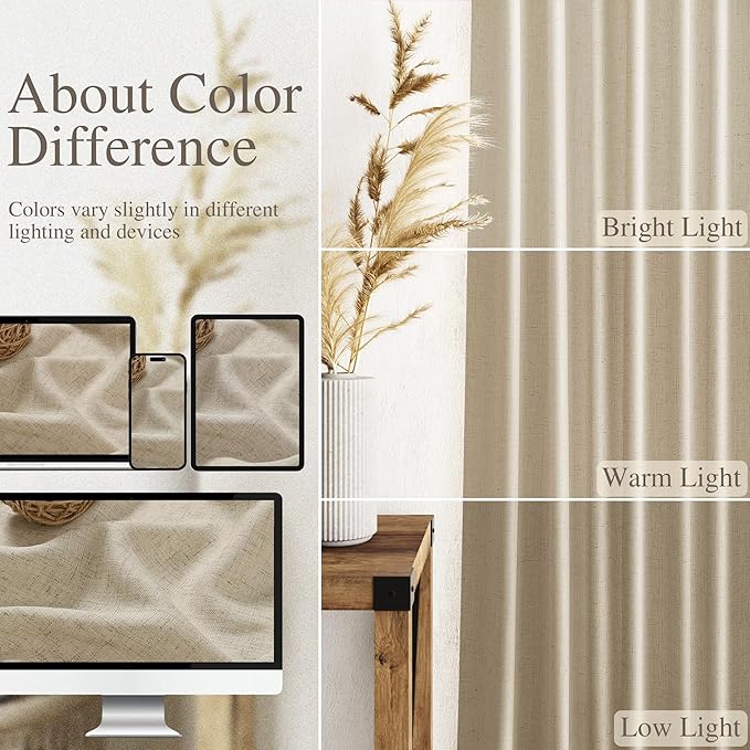 Eggshell Beige Linen Curtains for Living Room 100 Inches Long Light Filtering - Image 3