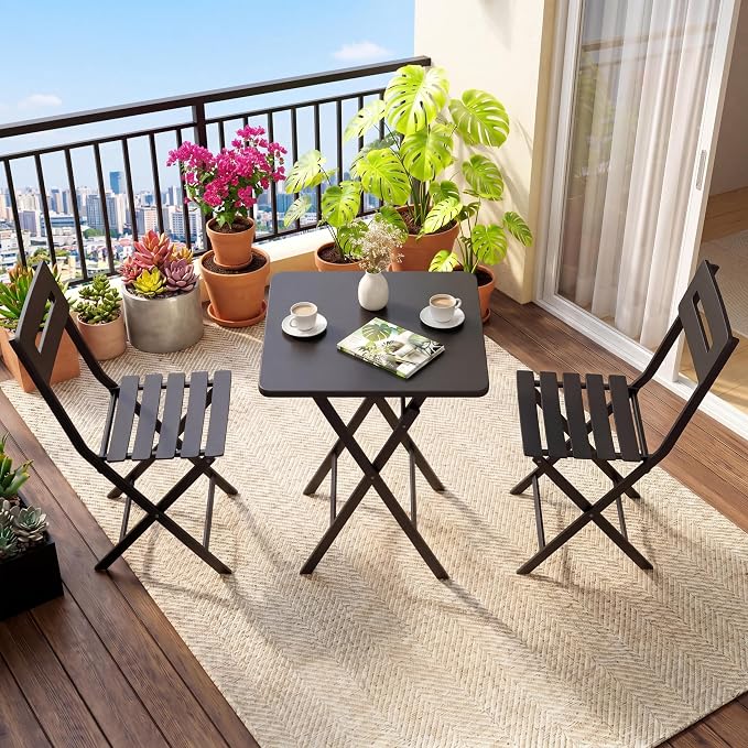GarveeTech 3-Piece Folding Bistro Set, Heavy Duty Outdoor Patio Furniture by GarveeTech