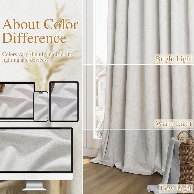 Guken 100% Natural Linen Blackout Curtains 84 Inch Long 2 Panels Set - Image 7