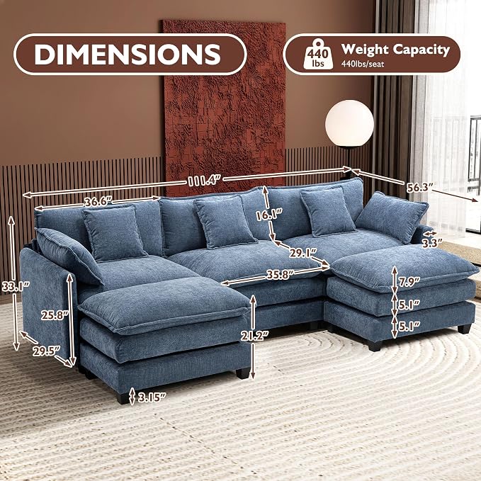 Ihanherry 111.4" U Shaped Modern Sofa Modular Sectional Cloud Couch - Image 2