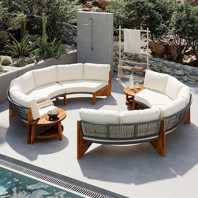 VilroCaz 3-Piece Outdoor Patio Furniture Sectional Sofa Set, 2 Semi-Circle Sofas - Image 3