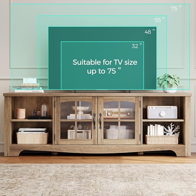 LINSY HOME TV Stand for 75 Inch TV, Modern Farmhouse Entertainment Center - Image 6