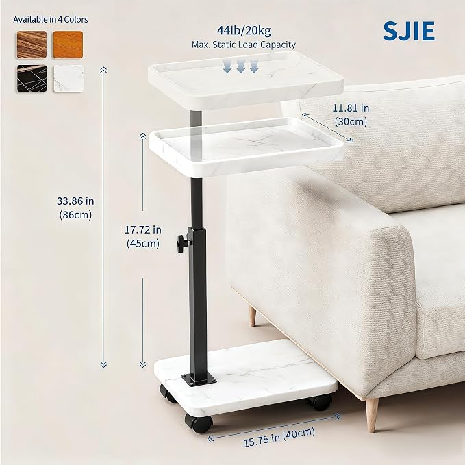C Table End Table Adjustable Height, 360°Swivel TV Tray Table - Image 2