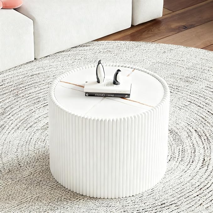 SSLine Round Drum Coffee Table Set of 2 Modern Sintered Stone Top Nesting - Image 7