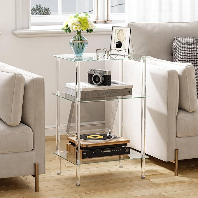 Tempered Glass Side Tables Set of 2 Acrylic End Table - Image 6