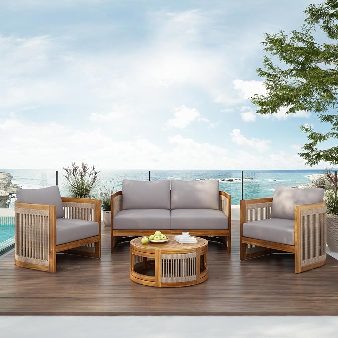 VilroCaz 4-Piece Patio Conversation Set, All Weather Sectional Sofa Set w/ 2 - Image 2