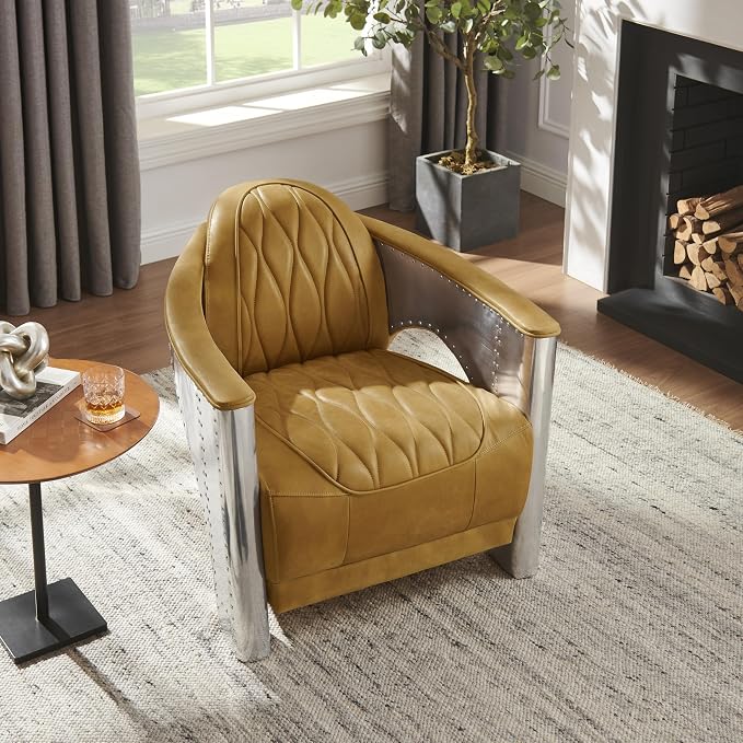 Art Leon Genuine Leather Accent Chair, Mid Century Industrial Armchair - Image 8