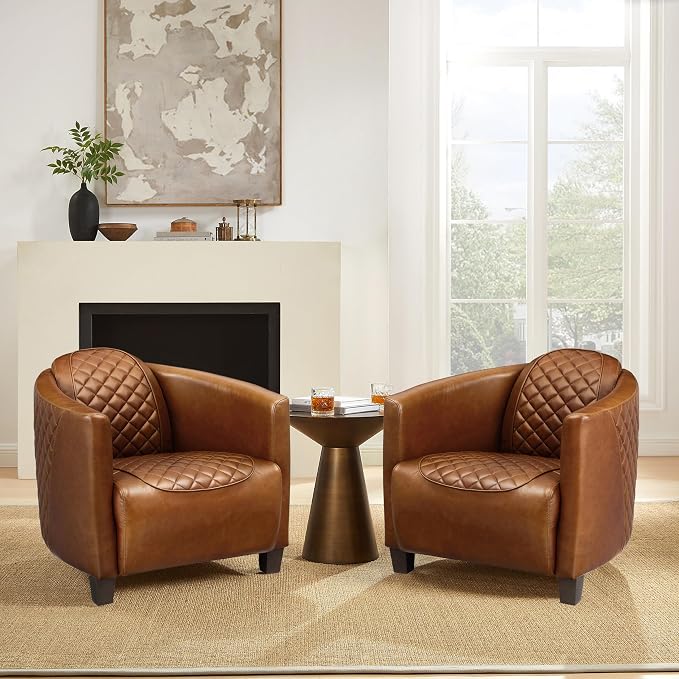 Art Leon Genuine Leather Chair, Mid Century Industrial Accent Arm Chair by ArtLeon