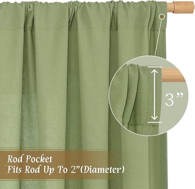 LAMIT Sage Green Linen Curtains 63 inch Length - Image 3