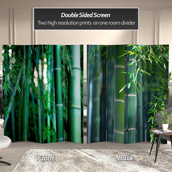 Red Lantern 6 ft. Tall Double Sided Bamboo Tree Canvas Room Divider 4 Panel 4 - Image 2
