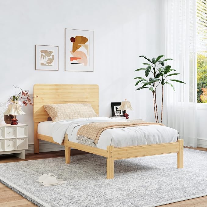 BOSRII 12in High Solid Bamboo Wood Platform Twin XL Bed Frame - Image 4