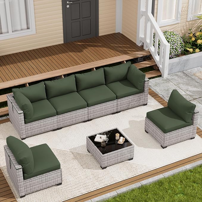 LOUVIXA 7 Piece Outdoor Patio Furniture Set, Outdoor Sectional Sofa, Wicker by LOUVIXA