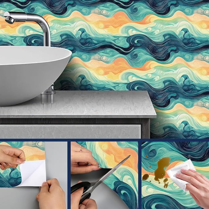 HOMETITUTE Sunset Swirl Landscape Wallpaper Peel and Stick Contact Paper Wall - Image 7