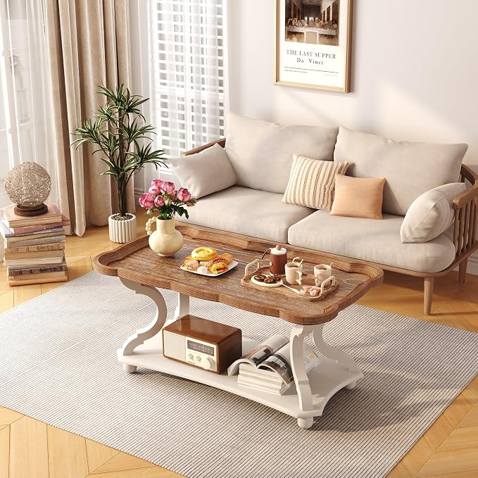 Function Home Farmhouse Coffee Table, 2-Tier Center Table - Image 5
