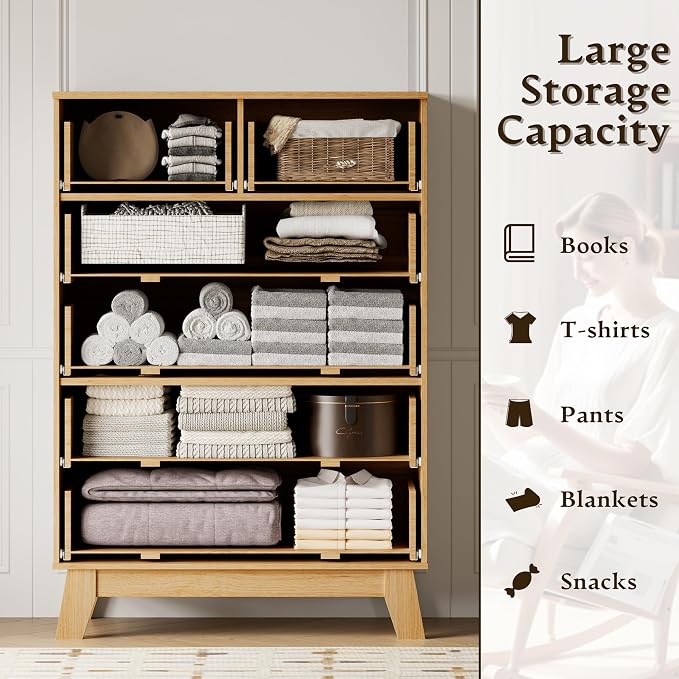 BORNOON 46" Tall Dresser for Bedroom, 6-Drawer Fluted Chest of Drawers - Image 4