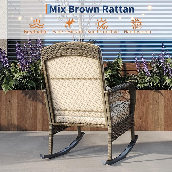 Outdoor Wicker Rocking Chair, Patio Rattan Rocker Chair - Image 3