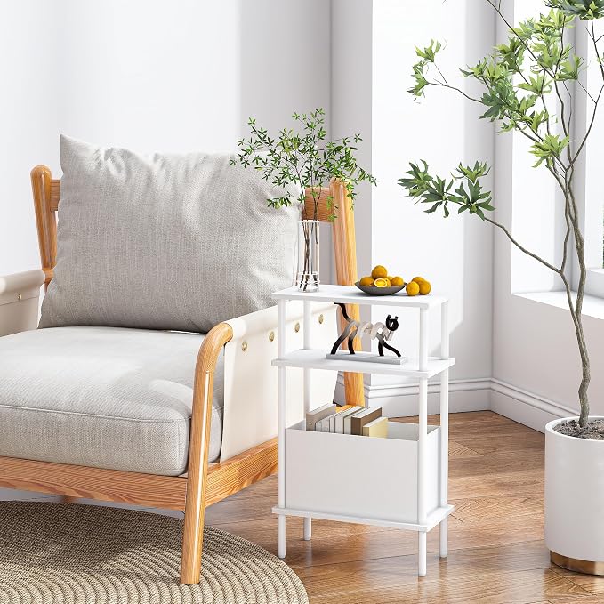 Narrow Side Table with Fabric Basket, End Table - Image 8