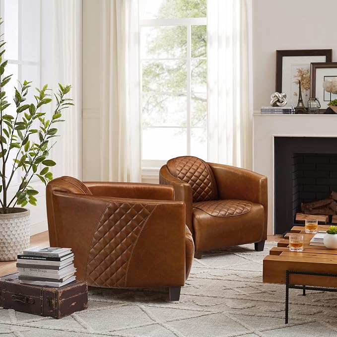 Art Leon Genuine Leather Chair, Mid Century Industrial Accent Arm Chair - Image 6