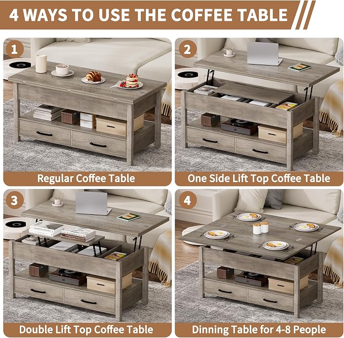 SYESWAY 42'' Lift Top Coffee Table, 4-in-1 Multifunctional Lift Coffee Table - Image 6