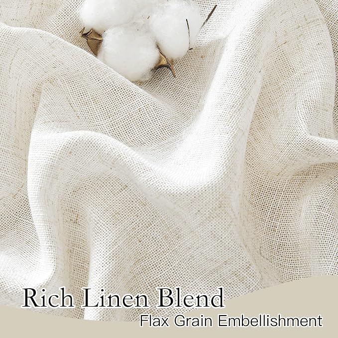 RYB HOME Linen Flax Curtains 84 inches Long, Absorbent Linen Woven Half Privacy - Image 3