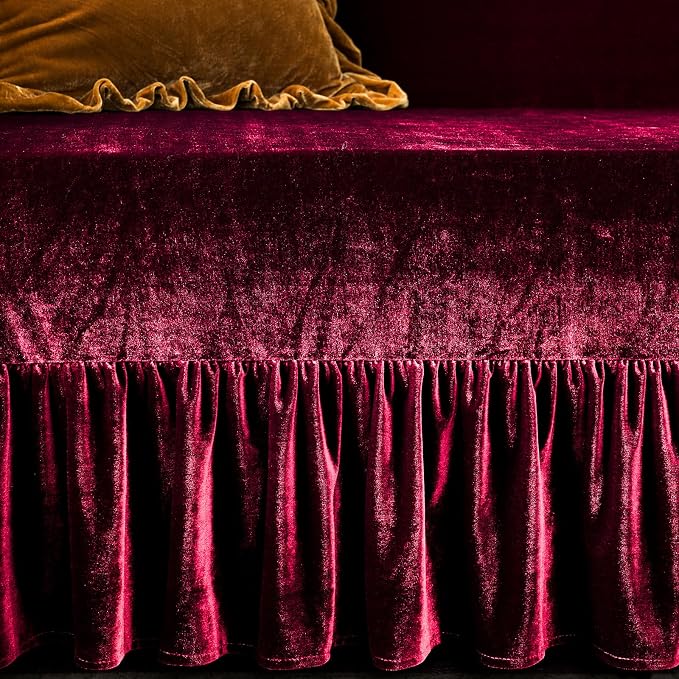 GLORY SEASON Velvet Sofa Cover Soft Decorative Luxurious Solid Exquisite Ruffle - Image 6