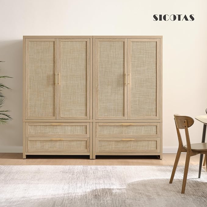 SICOTAS Armoire Wardrobe Closet, Larger Rattan Armoires Wardrobe Cabinet - Image 10