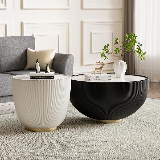 Round Marble Coffee Table Set of 2, 2 Piece Coffee Table and End Table - Image 6