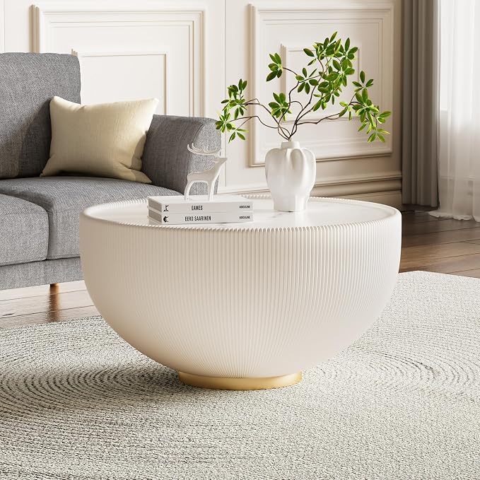 SSLine Bowl-Shape Coffee Table Modern Sintered Stone Top Coffee Table in Cream by SSLine