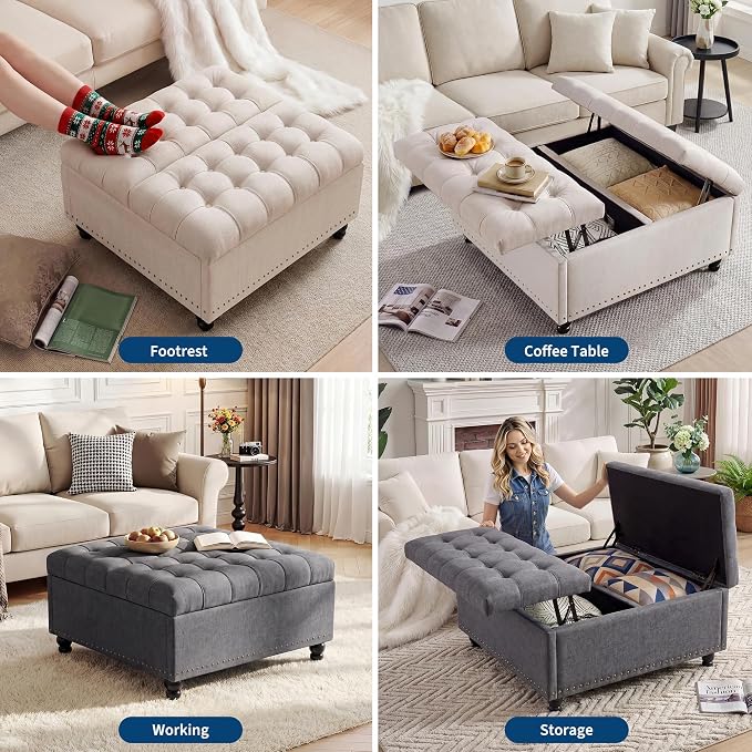 Garvee 36'' Large Square Storage Ottoman, Lift Top Storage Ottoman Coffee Table - Image 7