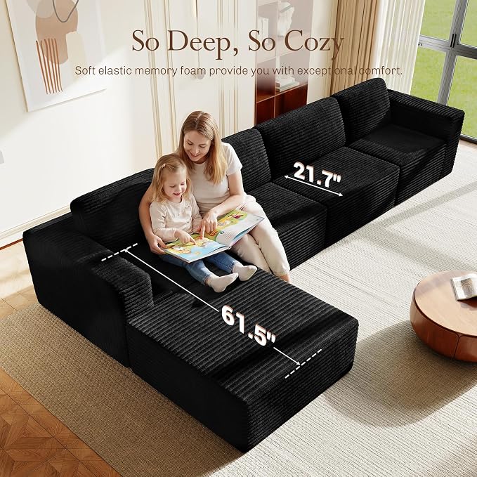 Vesgantti 159" Large Modular Sectional Sofa, L-Shaped Corduroy Cloud Couch - Image 5