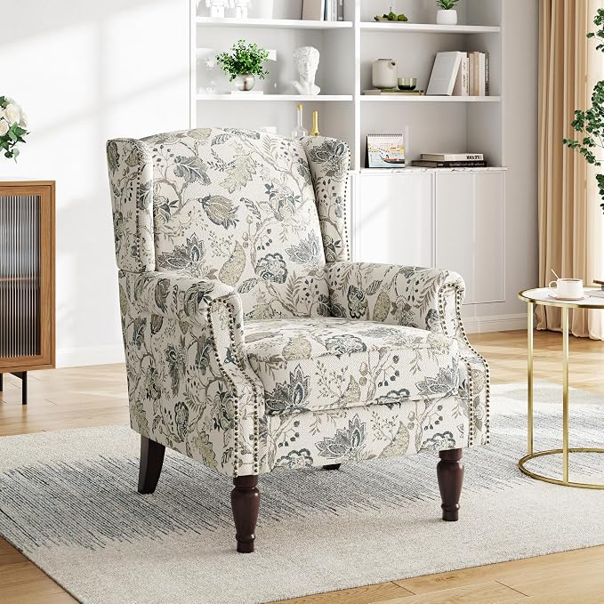 Pia Ricco Set of 2 Floral Accent Chairs, High Back Upholstered Armchairs - Image 7