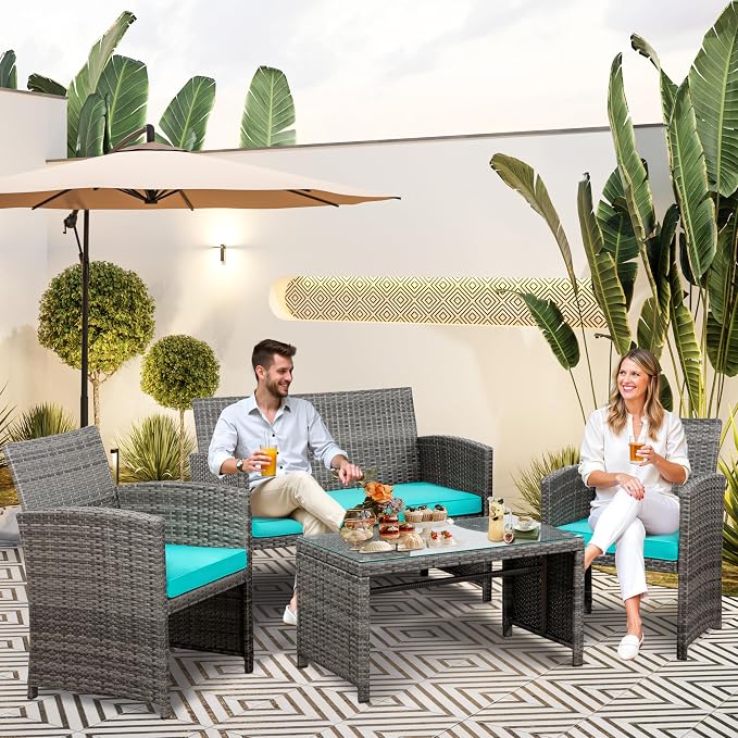 SUNLEI 4-Piece Outdoor Patio Furniture Set, Rattan Chair Wicker Conversation Set - Image 5