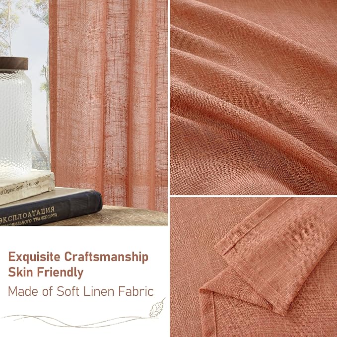 LAMIT Linen Semi Sheer Curtains 96 inches Long 2 Panels Set, Light Filtering - Image 6