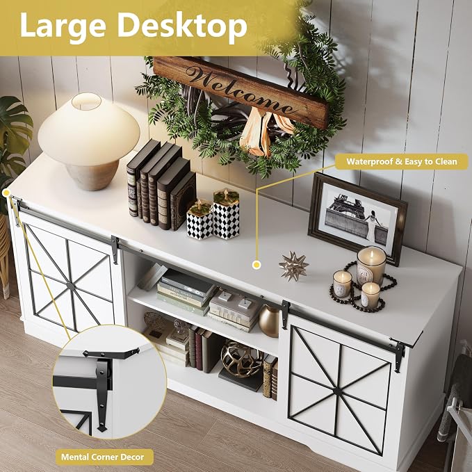 Farmhouse TV Stand for 65/60/55 Inch Tvs, Modern Entertainment Center - Image 5