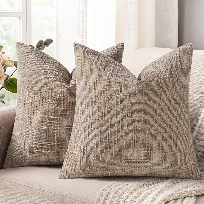 decorUhome Oatmeal Chenille Throw Pillow Covers 16x16 Set of 2 Textured Soft by decorUhome